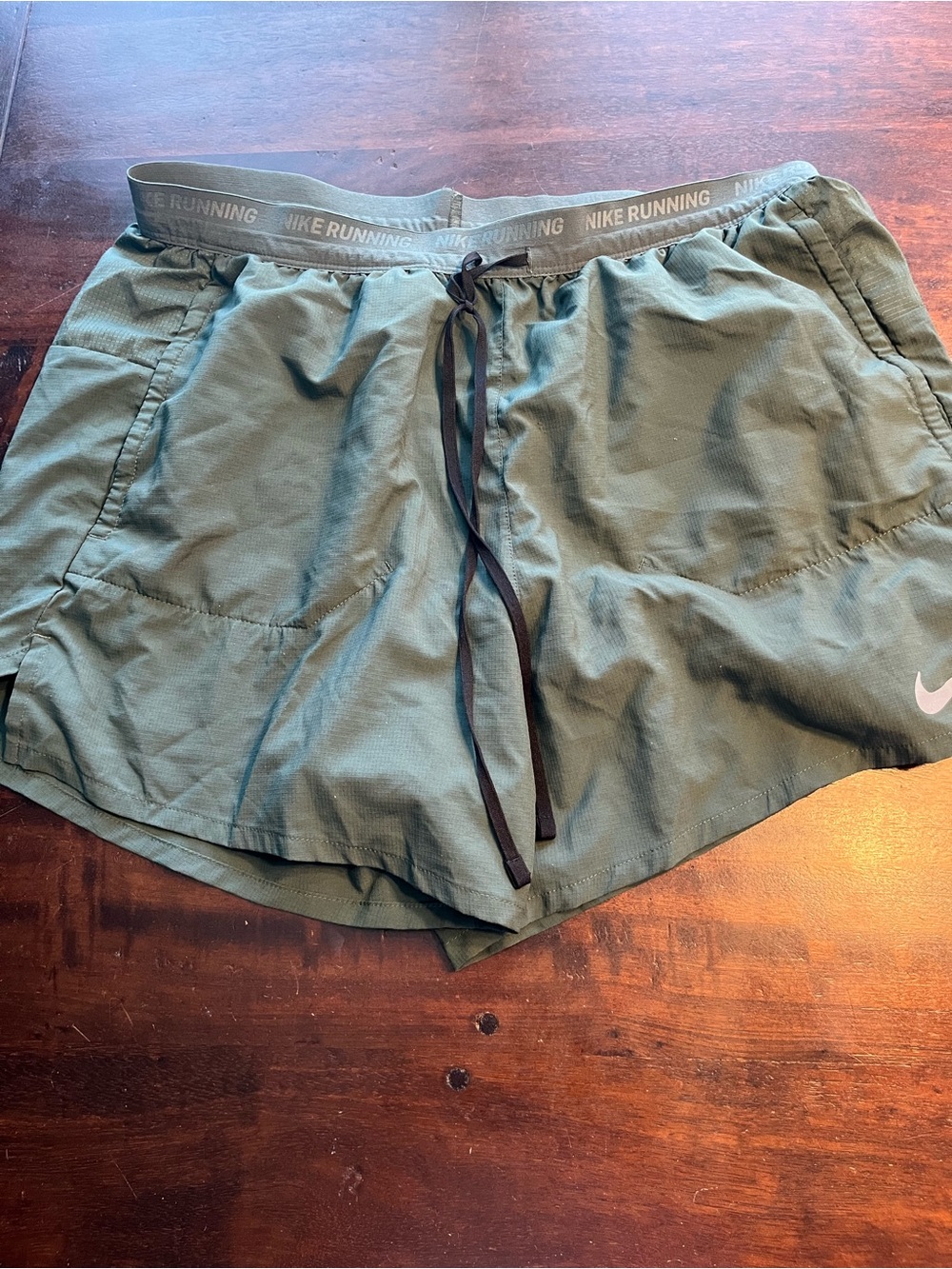 Nike Men's Running Shorts Olive Green with Black Drawstring